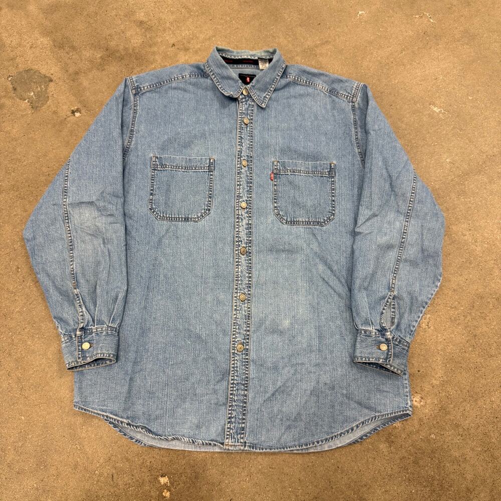 Vintage 00s Levis Button Down Denim Blue Shirt Men's Medium Western Cowboy